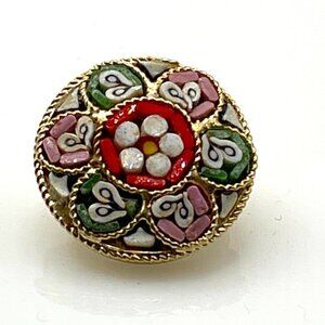 Vintage Micro Mosaic Made in Italy Multi-Color Glass Tessarae Brooch 1" Diameter